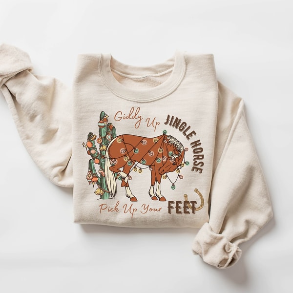 Jingle Horse Christmas Sweatshirt, Country Western Sweatshirt, Howdy Rodeo Christmas Sweatshirt, Womens Christmas Shirt, Cowgirl Christmas.jpg