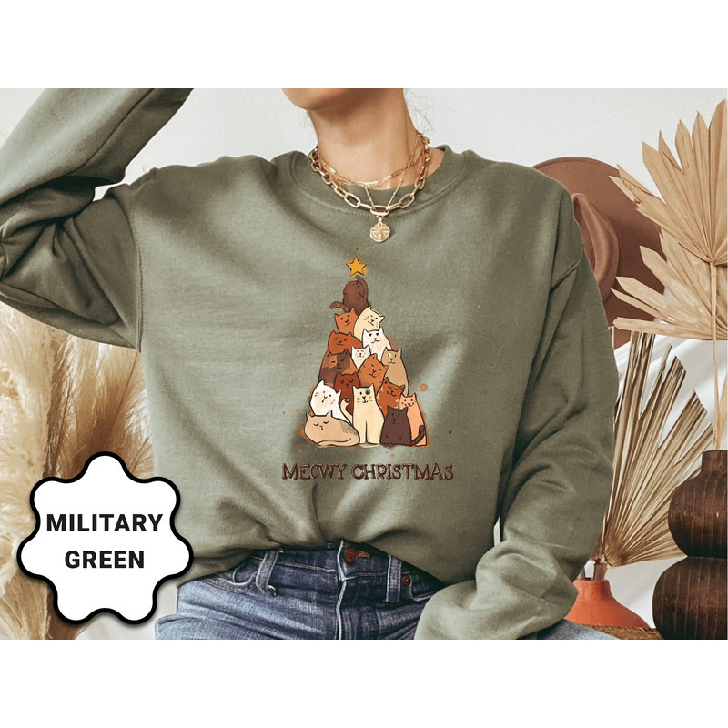 Meowy Christmas Sweatshirt, Funny Christmas Sweatshirt, Christmas Sweater, Women's Christmas, Winter Sweatshirt, Cat Lover Christmas Gift.jpg