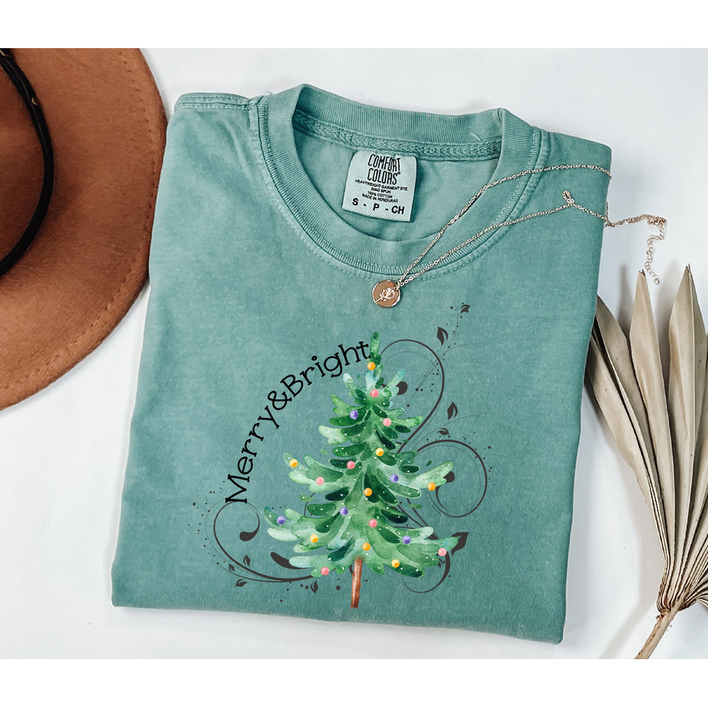 Merry and Bright Christmas Tree Shirt ,Holiday Shirt, Womens Christmas Shirt, Merry and Bright, Christmas Tee, Family Christmas Gift Shirt.jpg