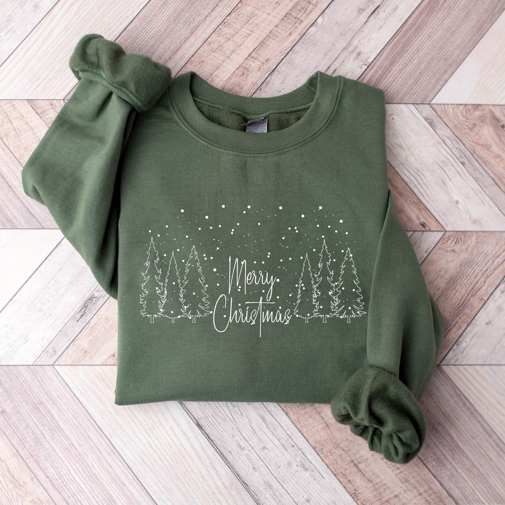 Merry Christmas Trees Sweatshirt, Cute Merry & Bright Sweatshirt, Holiday Sweater, Womens Holiday Sweatshirt, Christmas Shirt, Winter Shirt.jpg