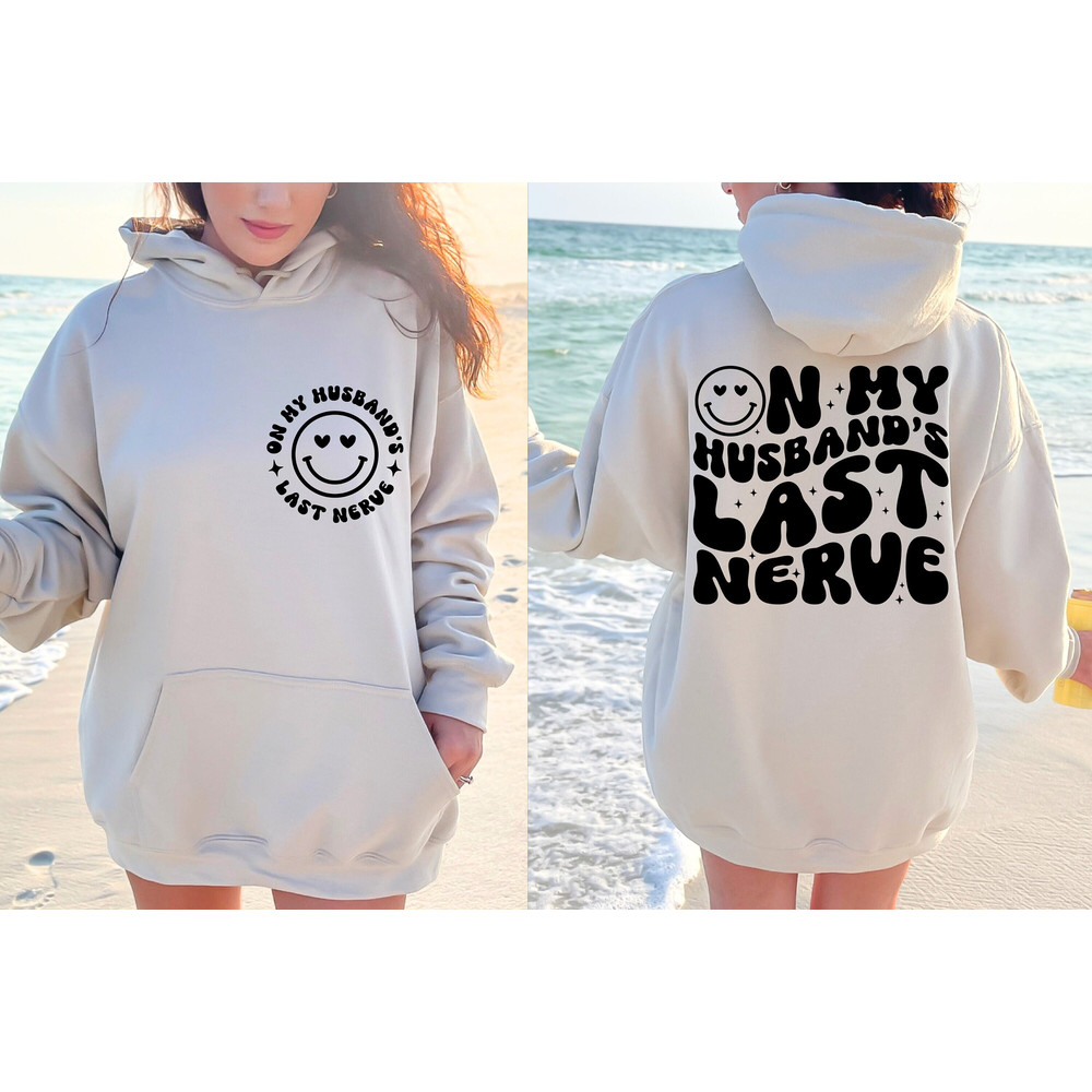 On My Husband's Last Nerve Shirt, Funny Honeymoon Gift For Wifey, Bachelorette Party Gift, Cute Wedding Tee, Engagement Gift For Bride.jpg