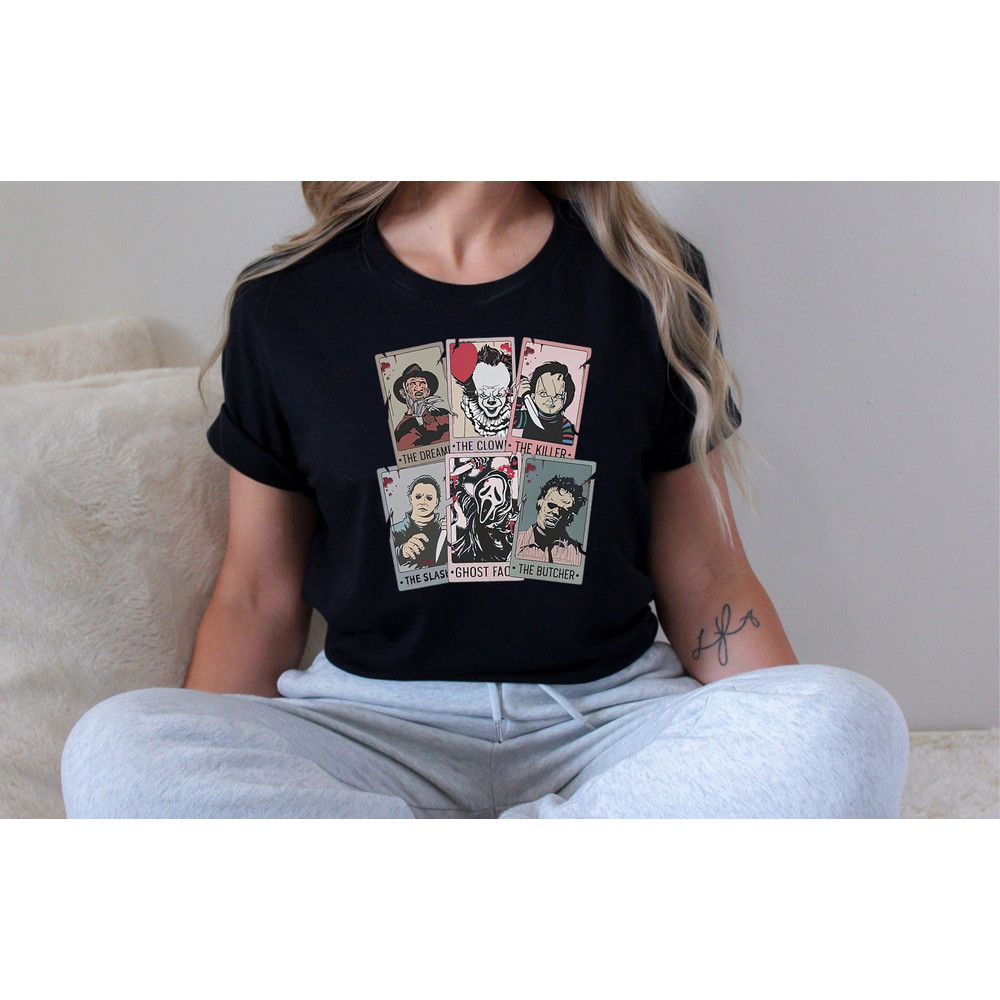 Horror Movie Tarot Cards Shirt, Horror Characters Tarot Card Shirt, Horror Killer Movies Shirt, Retro Halloween Tarot Card Sweatshirt.jpg