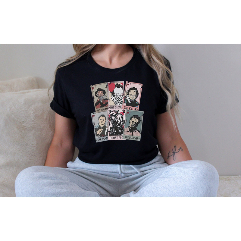Horror Movie Tarot Cards Shirt, Horror Characters Tarot Card Shirt, Horror Killer Movies Shirt, Retro Halloween Tarot Card Sweatshirt.jpg