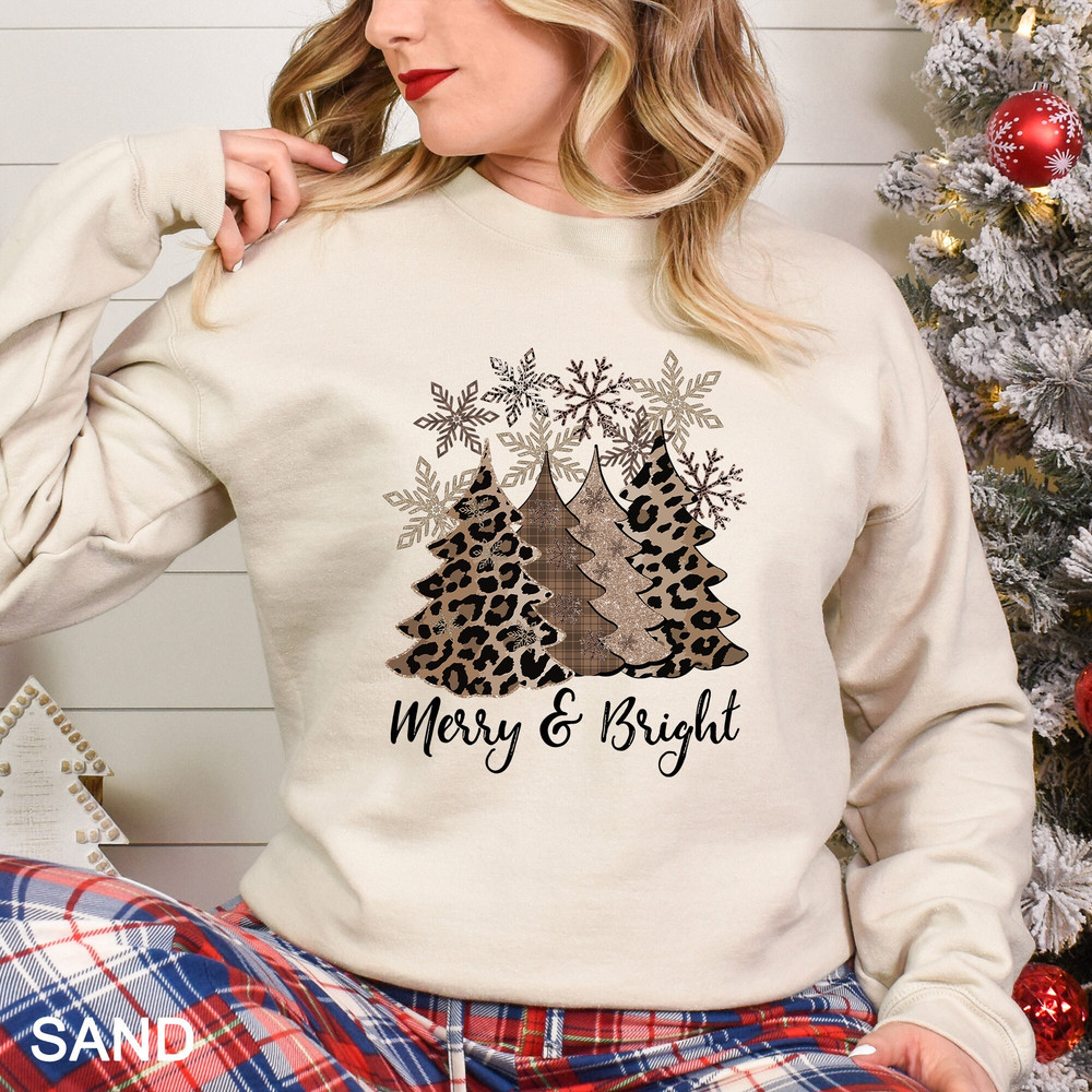 Merry & Bright Christmas Trees Sweatshirt, Christmas Sweatshirt, Womens Holiday Sweatshirt, Christmas Shirt, Winter Shirt Sweater, CR-0397.jpg