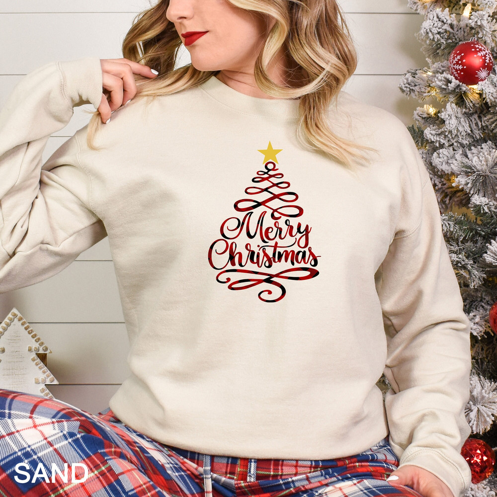 Merry Christmas Tree Sweatshirt, Merry & Bright Christmas Sweatshirt, Holiday Sweater, Womens Holiday Shirt, Christmas Gift CR-0403.jpg