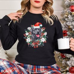 merry christmas wreath black labrador sweatshirt, dog sweatshirt, christmas wreath dog sweatshirt, christmas wreath sant