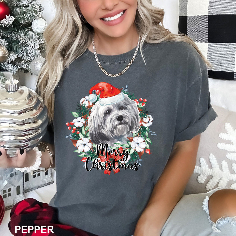 Merry Christmas Wreath Havanese Shirt, Comfort Colors Dog Tee, Christmas Wreath Dog Tshirt, Christmas Wreath Santa Dog, CR-0261.jpg