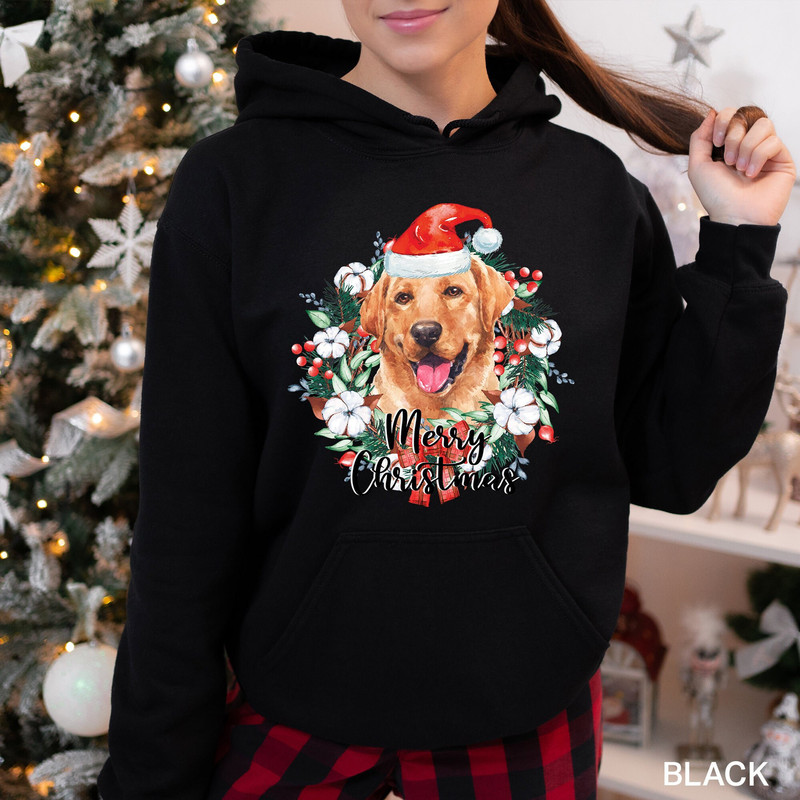 Merry Christmas Wreath Yellow Labrador Sweatshirt, Dog Sweatshirt, Christmas Wreath Dog Hoodie, Christmas Wreath Santa Dog Shirt, CR-0256.jpg