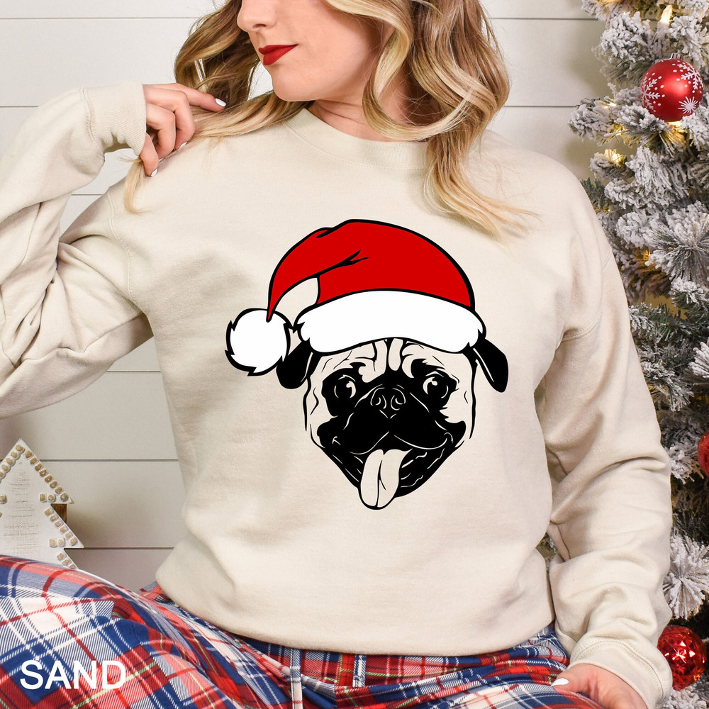 Pug With Santa Hat Sweatshirt, Pug Christmas Shirt, Pug Christmas Sweater, Christmas Dog Shirt, CR-0277.jpg