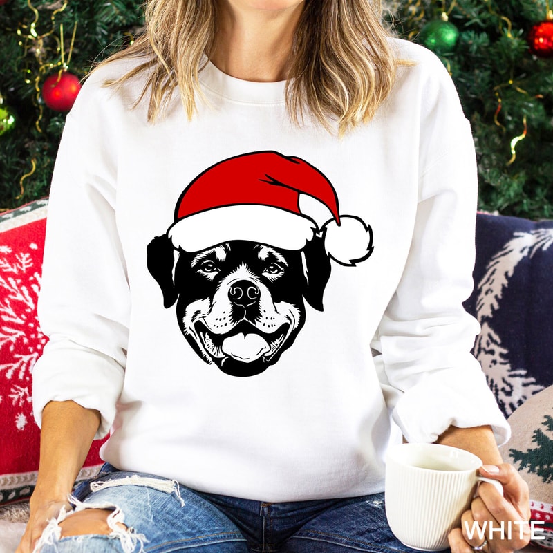 Rottweiler With Santa Hat Sweatshirt, Rottweiler Christmas Shirt, Rottweiler Christmas Sweater, Christmas Dog Shirt, CR-0278.jpg