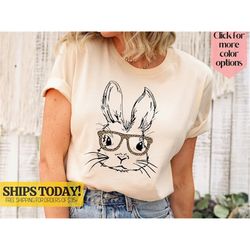 bunny with leopard glasses shirt, easter shirt, easter bunny graphic tee, easter shirts for women, ladies easter bunny s