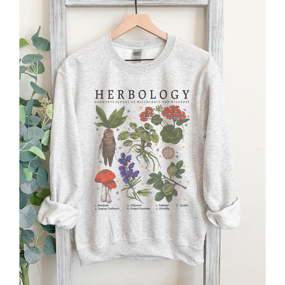 Herbology Plants Sweatshirt in classic grey, Herbology Sweatshirt, Gift For Plant Lover, Botanical, Plant Wizard Pottery, Gardening Shirt.jpg