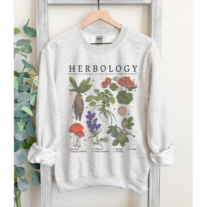 Herbology Plants Sweatshirt in classic grey, Herbology Sweatshirt, Gift For Plant Lover, Botanical, Plant Wizard Pottery, Gardening Shirt.jpg