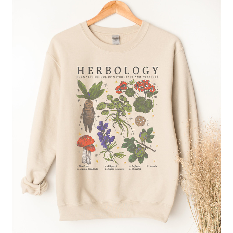 Herbology Plants Sweatshirt in Tan, Herbology Sweatshirt, Gift For Plant Lover, Botanical, Plant Wizard Pottery, Gardening Shirt.jpg