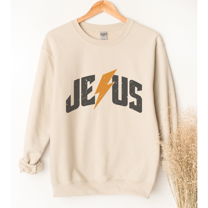 Jesus Rockstar sweatshirt in tan, oversized, band tee, unisex, Christian gift, Religious sweatshirt.jpg