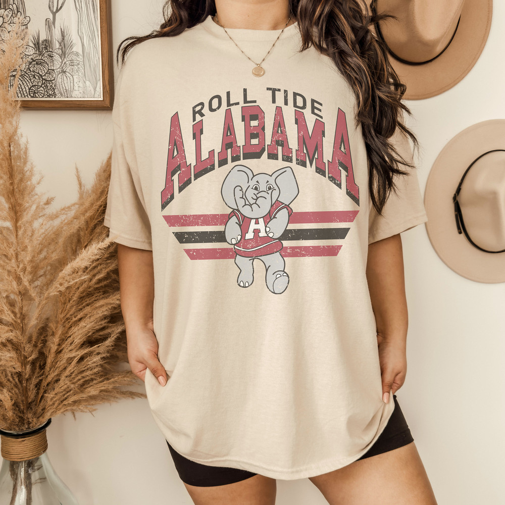 Retro Alabama Roll Tide shirt in tan, unisex, oversized.jpg