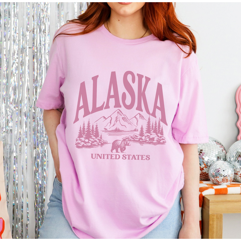 Retro Alaska shirt in pink, Nature, outdoors shirt, oversized, unisex.jpg