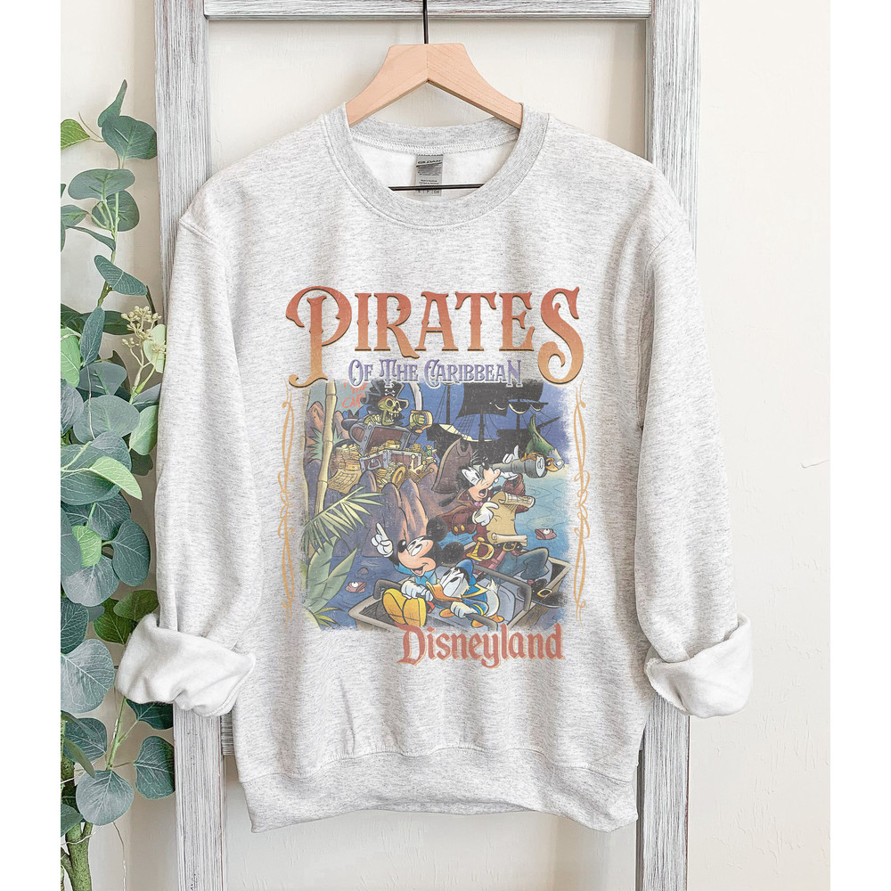 Retro Pirates of the Caribbean inspired sweatshirt in classic gray, family vacation. retro theme park ride, oversized, unisex sizing.jpg