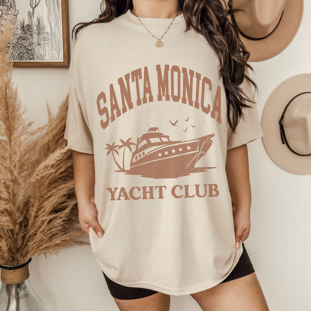 Retro Santa Monica Yacht Club shirt in tan, oversized, unisex, social club.jpg