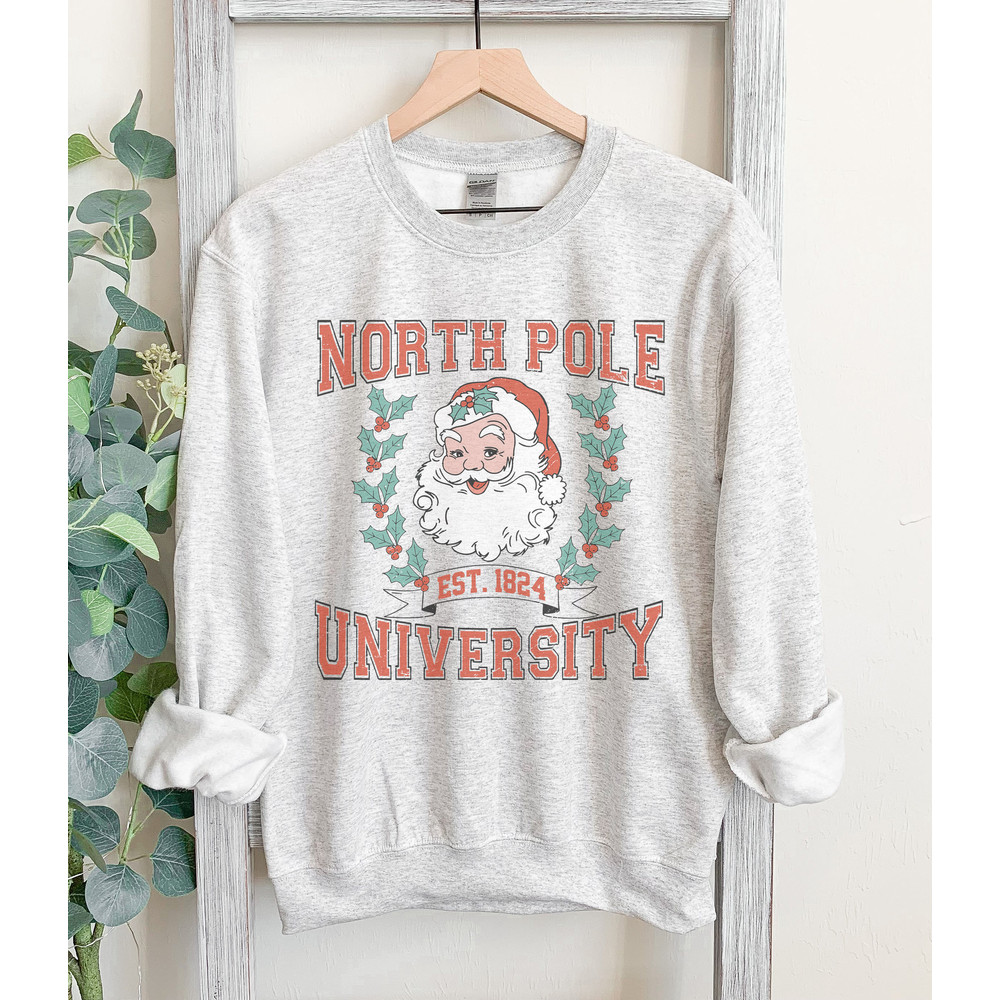 Retro Santa Sweatshirt, Christmas Santa North Pole University, Santa Pullover, holiday apparel, , retro santa top, Oversized.jpg