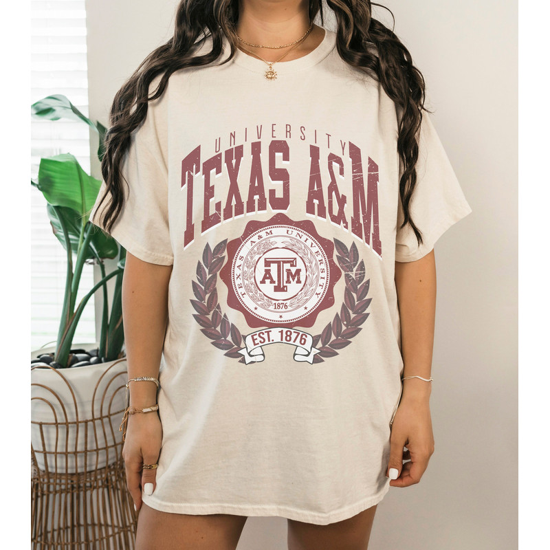 Retro Texas A M Oversized Shirt in tan, Texas A M College, Texas A&M Aggies , Gift For Fans, Oversized, Unisex.jpg