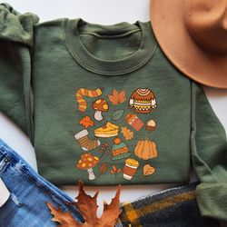 fall season doodles sweatshirt, thanksgiving shirt, hello pumpkin sweatshirt, pumpkin spice latte shirt, retro fall swea