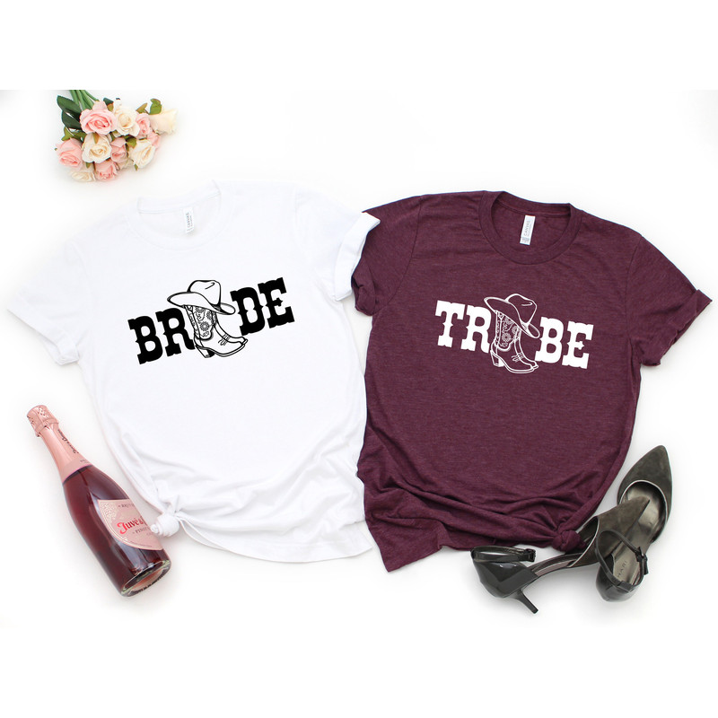 Bachelorette Party Shirts, Bride And Tribe T-Shirt, Bridal Party Shirt, Wedding Announcement Party, Bride Squad Gift, Bridal Proposal Gift.jpg
