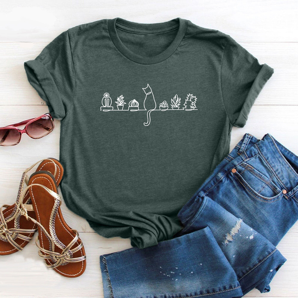 Cats and Plants Lover Shirt, Plant Lover Lady Tee, Cats and Plants Gift T-Shirt, Gardener Tee, Gardening Gift Shirt, Succulent Plant Shirt.jpg
