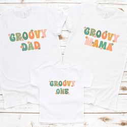 groovy family matching shirts, retro groovy dad t-shirts, groovy mama shirt, groovy baby birthday party outfits, groovy
