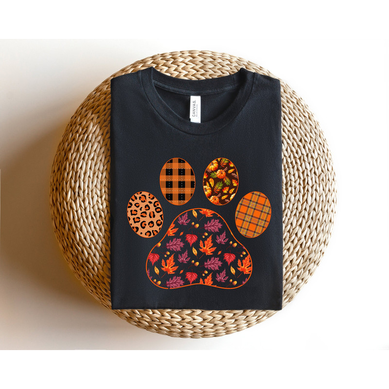Autumn Leaves Dog Paw Shirt, Dog Paw Thanksgiving Shirt, Dog Lover Shirt, Leopard Thanksgiving Sweatshirt, Thanksgiving Pumpkin Shirt.jpg