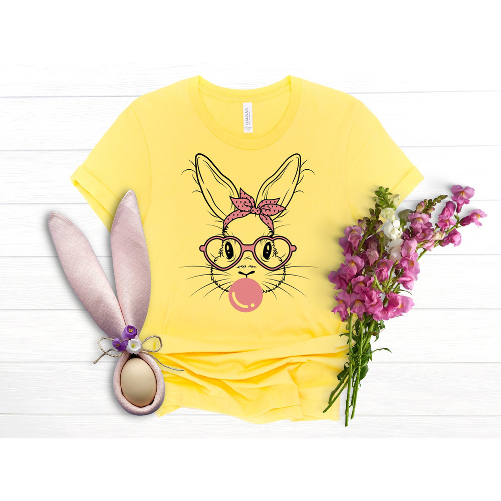 Bunny With Love Glasses Shirt, Bubble Gum Bunny Shirt, Easter Day Shirt, Easter Bunny Shirt, Woman Easter Shirt, Happy Easter Shirt.jpg
