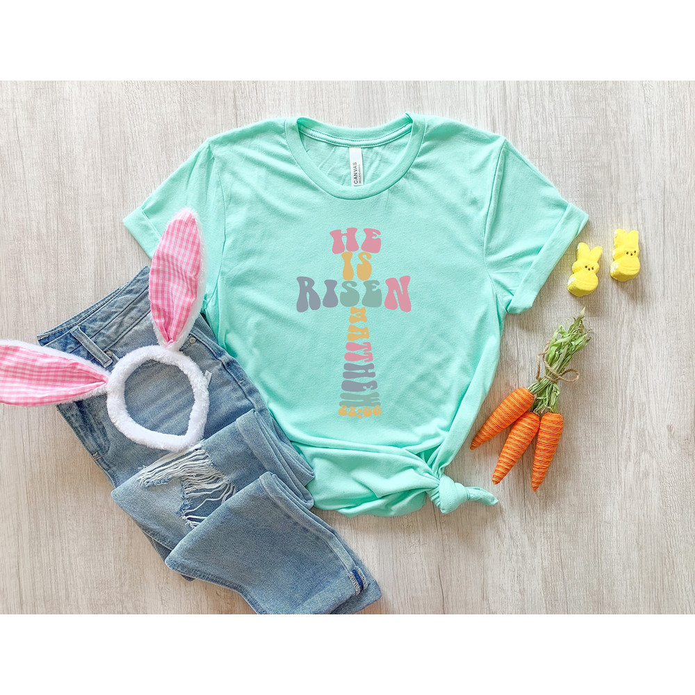Cross He Is Risen Shirt, Cross Shirt, Easter Jesus Shirt, Religious Easter Shirt, Easter Believer Shirt, Jesus Christ Shirt, Happy Easter.jpg