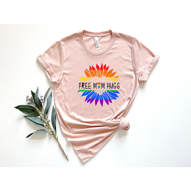 Free Mom Hugs Shirt, Pride Mom Shirt, Pride Shirt, LGBTQ Shirt, Pride Flower Shirt, Gay Shirt, Lesbian Shirt, Proud Mom Shirt, Pride Gift.jpg