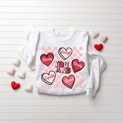 positive affirmations sweatshirt, cute teacher valentine sweatshirt, women's valentines day sweatshirt, retro heart swea