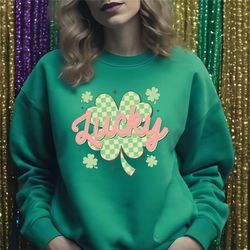 st. patrick's day lucky sweatshirt, irish shamrock sweatshirt, saint patricks day sweatshirt women, st patricks hoodie,
