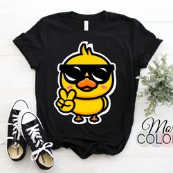 cool duck peace sunglasses funny t-shirt, ducks lover gift, cute adorable duck graphic, farm outfit birthday present fri