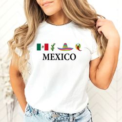 mexico t-shirt, black, beige, crewneck, flag, sombrero mariachi, hot chili pepper, cactus, cinco de mayo, dia de los mue