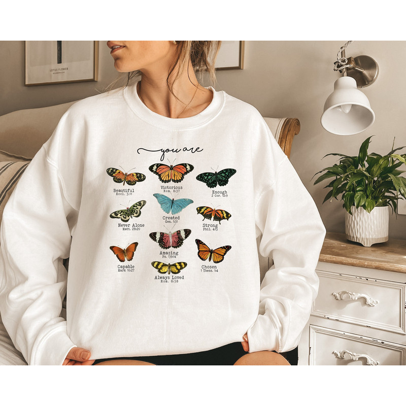 Butterfly Bible Verse Sweatshirt, Inspirational Quotes, Religious Hoodie, Christian Shirt, Motivational, You Are Beautiful, Positive Sayings.jpg