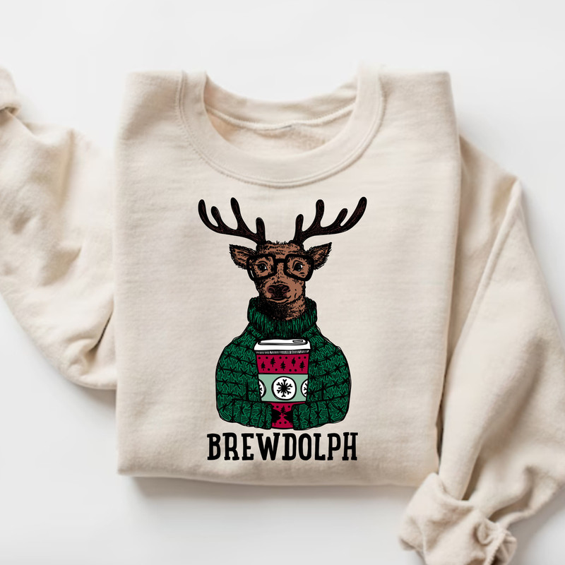 Christmas Sweatshirt, Christmas Coffee Sweater, Reindeer Sweatshirt, Christmas Holiday Party Hoodie, Brewdolph Sweatshirt, Coffee Lover Gift.jpg