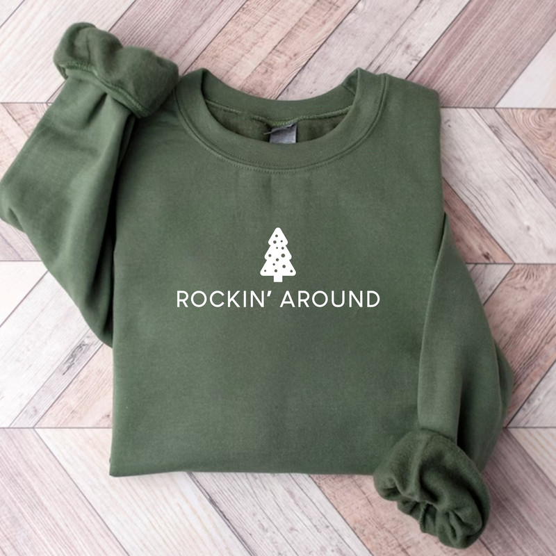 Christmas Tree Sweatshirt. Rockin Around the Christmas Tree Hoodie. Unisex Adult Holiday Shirt. Minimal Merry Xmas Crew..jpg