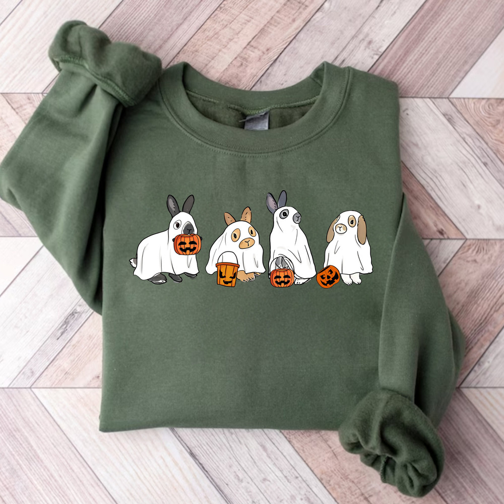 Cute Rabbit Ghost Halloween Sweatshirt, Ghost Bunny Shirt, Halloween Vibes Shirt, Spooky Season Shirt, Spooky Rabbit Sweater, Halloween Gift.jpg