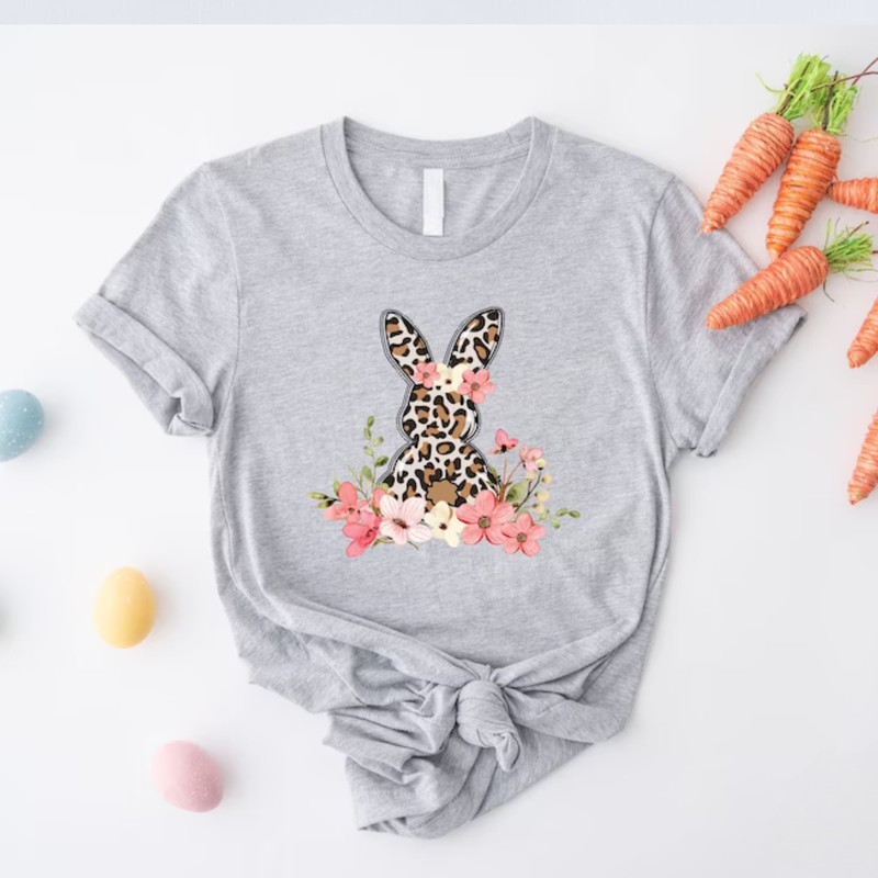 Floral Leopard Bunny Shirt, Bunny Shirt, Cute Easter Bunny T-Shirt, Easter Gift, Happy Easter T-Shirt, Happy Easter, Shirt with Bunnies.jpg