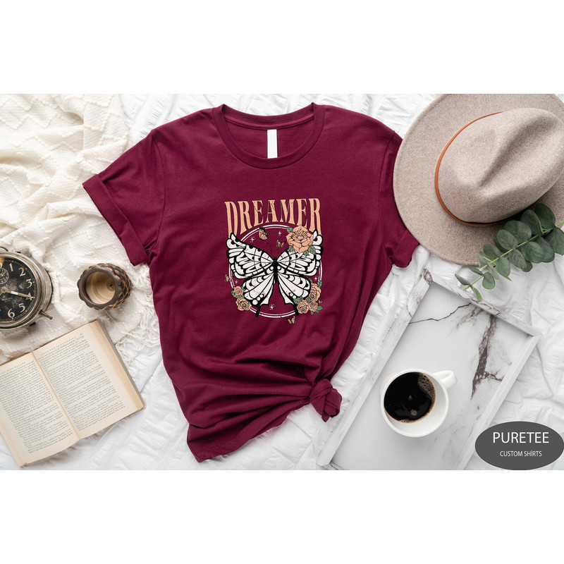 Dreamer Butterfly Shirt, Butterfly Tee, Mothers Day Gift Shirt, Sunflower Shirt, Botanical Tee, Flower, Floral V-neck, Flowers Gift T-shirt.jpg