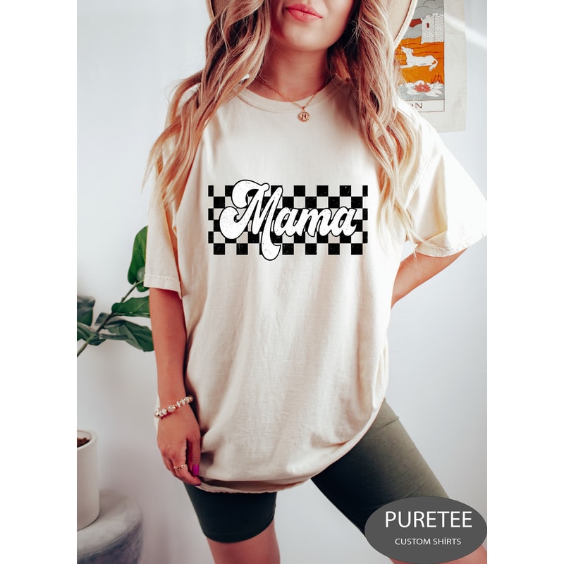 Mama Shirt, Cute Mom Shirt, Mothers Day Gift, New Mom Gift, Flower Mama Tshirt, Spring, Motherhood Shirt, Girl Mama, Checkered Mama Shirt.jpg