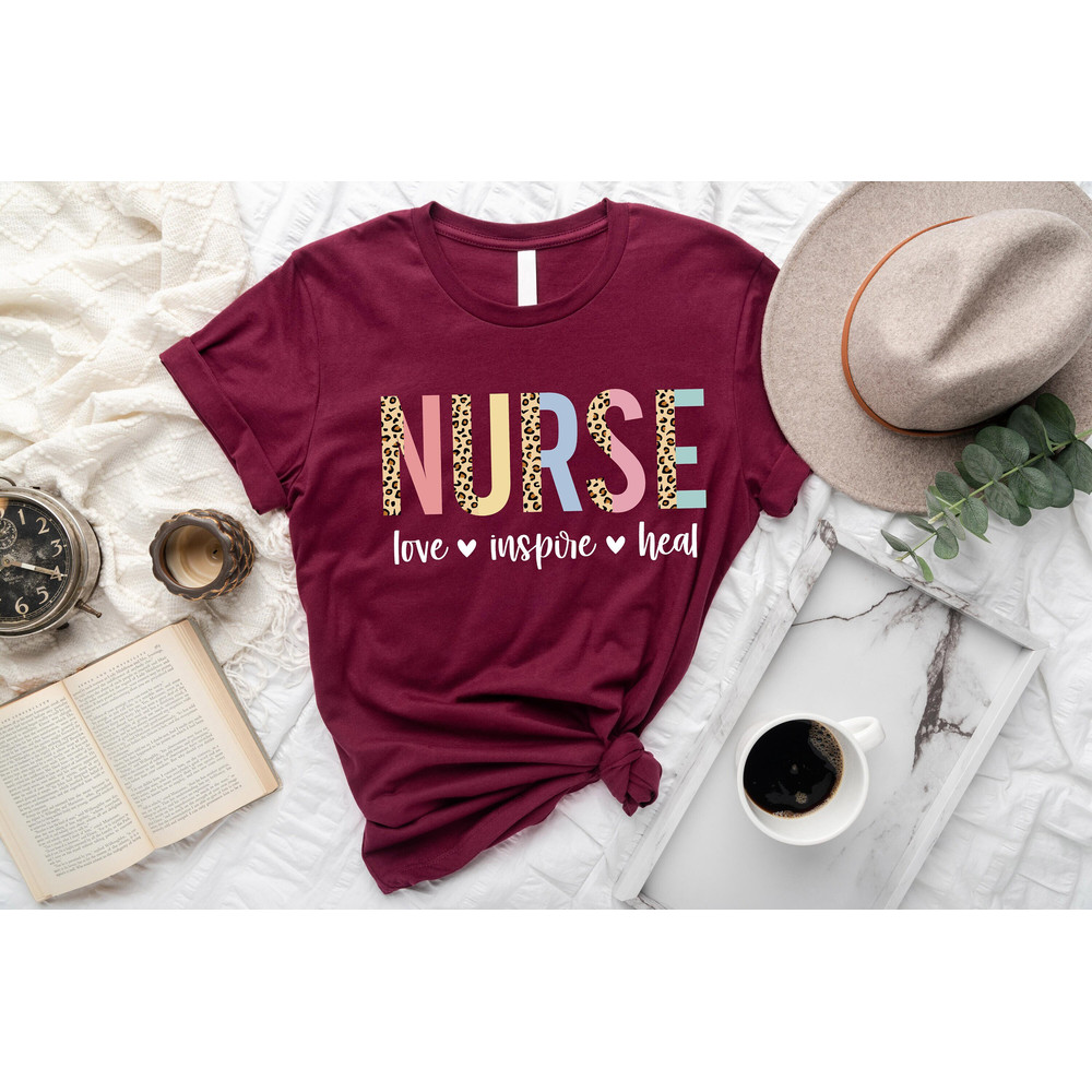 Nurse Love Inspire Heal Shirt, Leopard Nurse Shirt, Nursing Shirt, Nurse Week Shirt, Nursing School Tee, RN Shirt, Registered Nurse Shirt.jpg