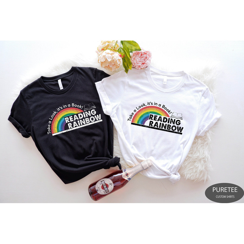Reading Rainbow Shirt, Retro Librarian Shirt, Book Lover Gift, Bookworm Tee, Retro Rainbow School Shirt, Teacher Appreciation Shirt.jpg