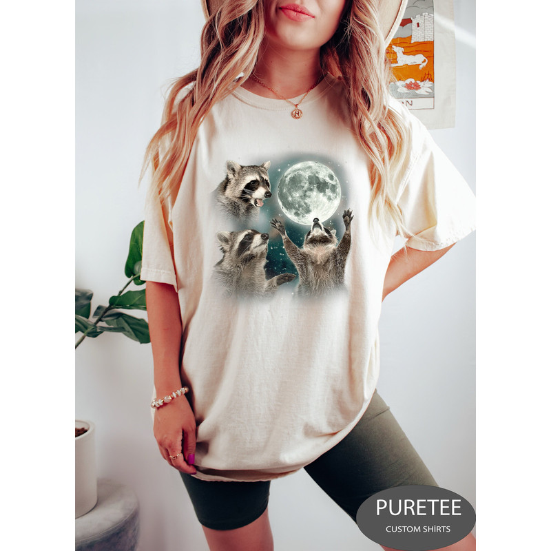 Three Raccoons Graphic T-shirts, Retro Raccoon Moon Tshirt, Oversized Washed Tee, Raccoon Gifts, Raccoon Lovers, Funny Raccon Tee.jpg