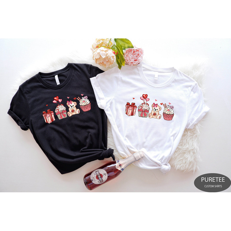Valentines Day Cupcakes Sweatshirt, Valentines Day Gift, Happy Valentines Day, Cute Teddy Bear Valentines Day Shirt, Love Heart Balloons Tee.jpg