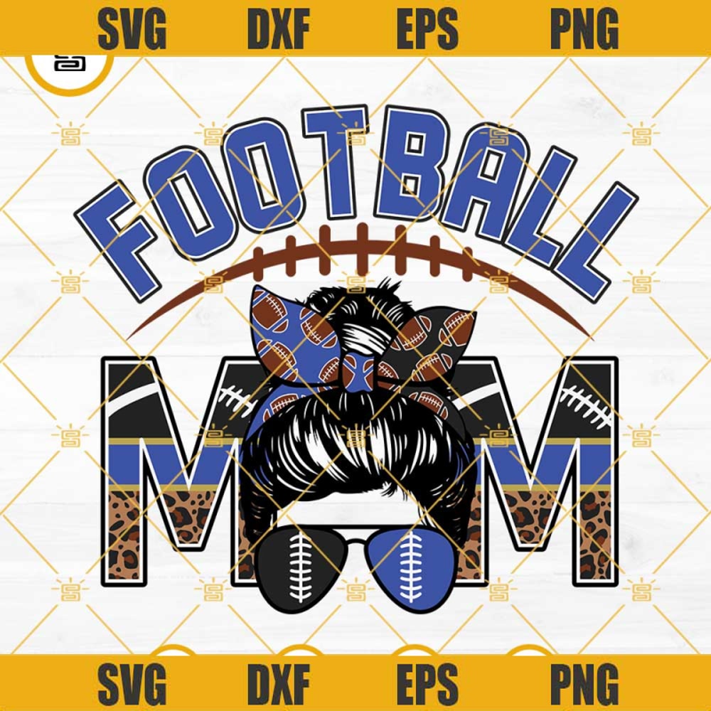 Football Mom Black And Light Blue SVG, Football Leopard Mom SVG, Messy Bun SVG, Football Mom SVG.jpg