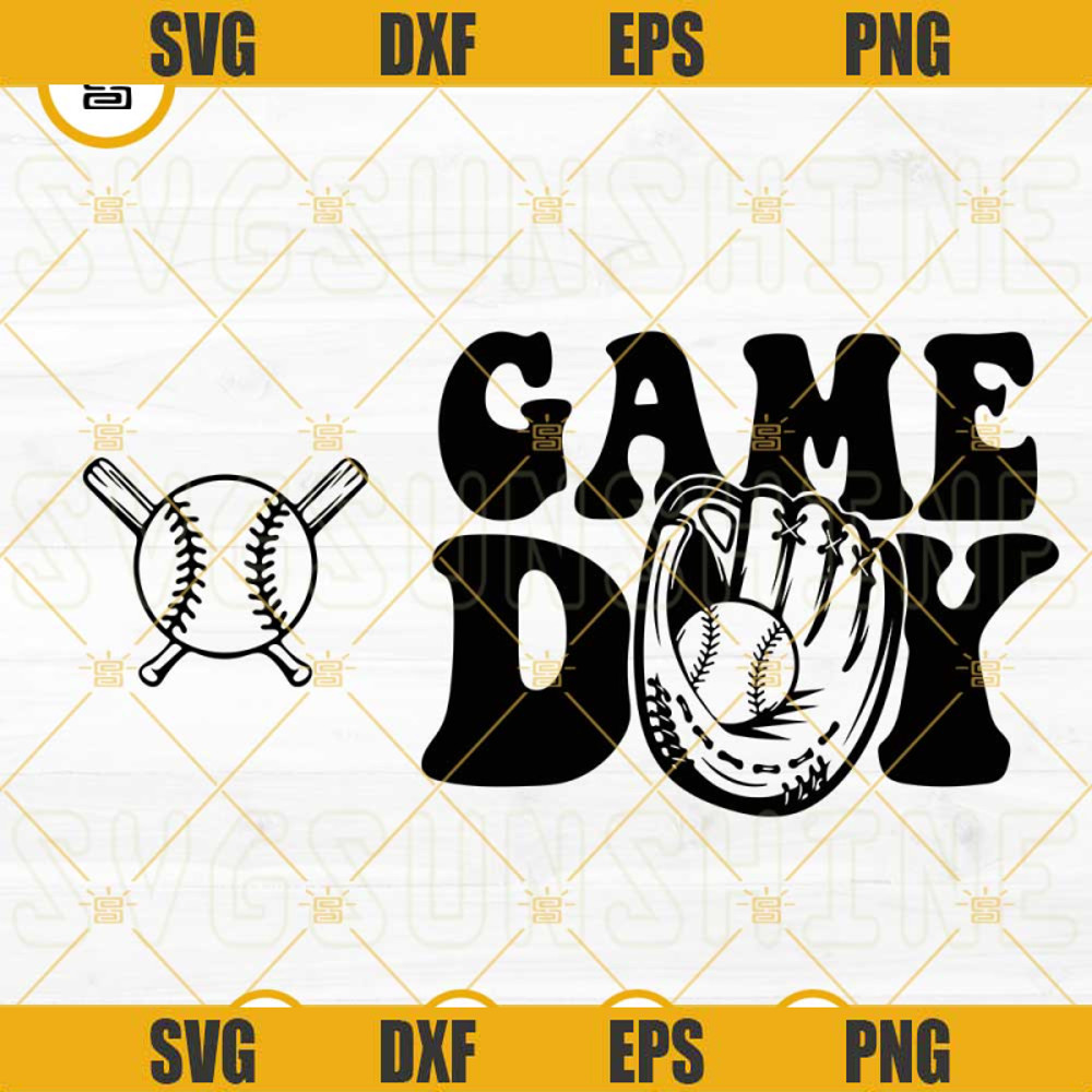 Game Day Baseball Glove SVG, Trendy Baseball Shirt SVG, Retro Wavy SVG PNG DXF EPS Cricut.jpg